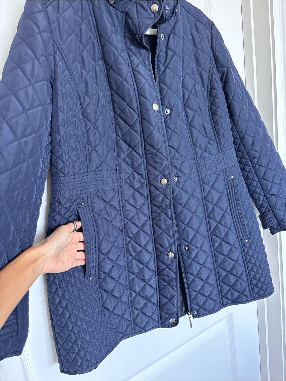 Weatherproof Navy Diamond Quilted Walker Barn Jacket Utility Puffer Coat Large - Picture 8 of 15